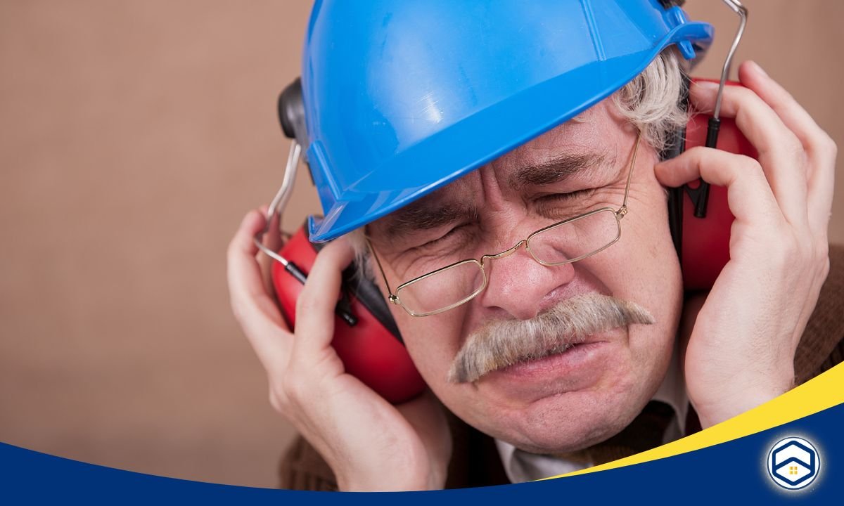 A person visibly frustrated, covering their ears due to loud noise from neighboring apartments.