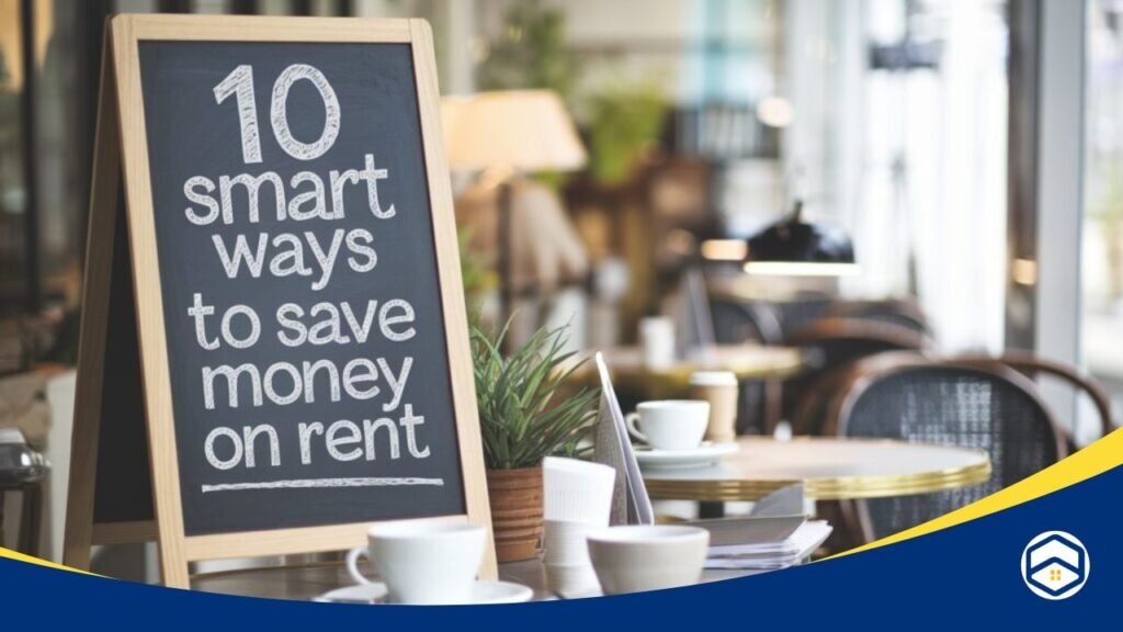 Chalkboard with '10 smart ways to save money on rent.