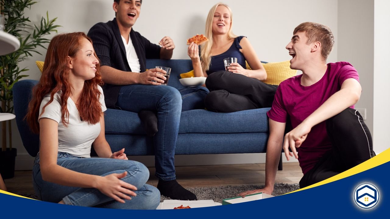 Group of friends enjoying time in a shared living space.