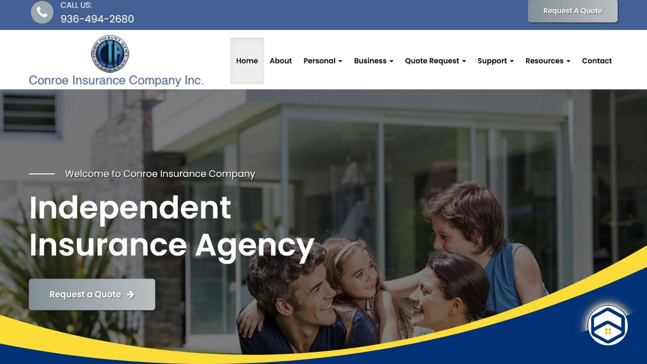 Conroe Insurance Company website showcasing independent insurance agency services for renters.