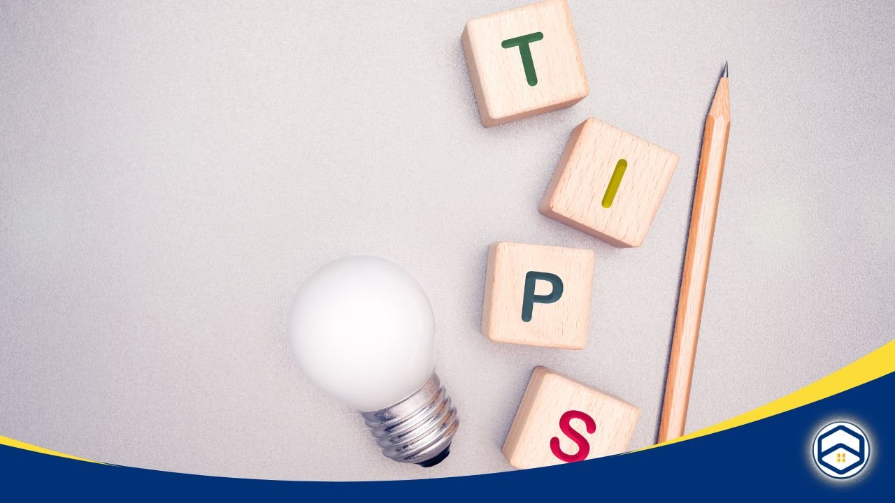 Wooden blocks spelling 'TIPS' with a light bulb, pencil, and neutral background, symbolizing advice and ideas.