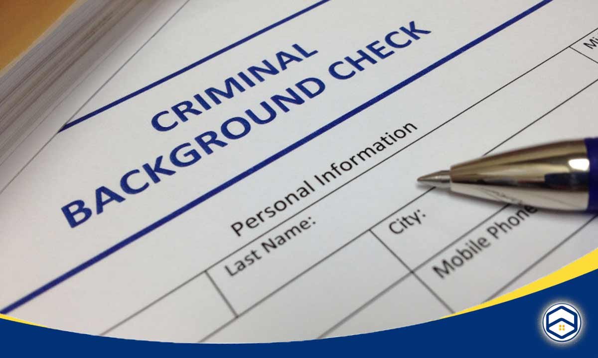 The image shows a background check form with various sections like Criminal Record, Drug Test, Driving Record, Social Security