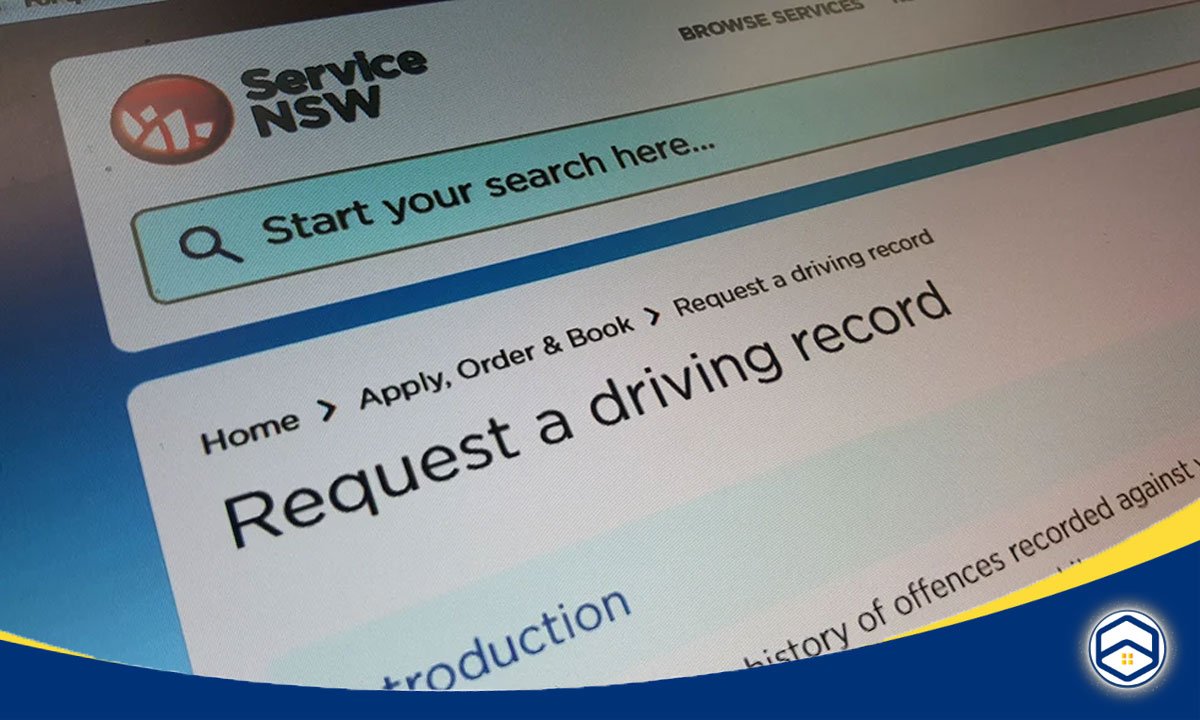 A screenshot of the Service NSW website showing the option to 'Request a driving record', relevant to the blog topic of Conroe Insurance Cost Comparison. 