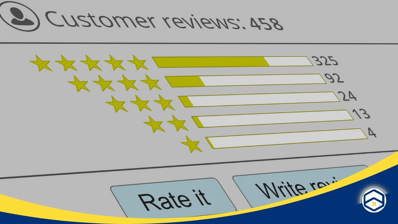 A digital review section displaying star ratings and customer feedback statistics, emphasizing the importance of checking online reviews before selecting a cleaning service.